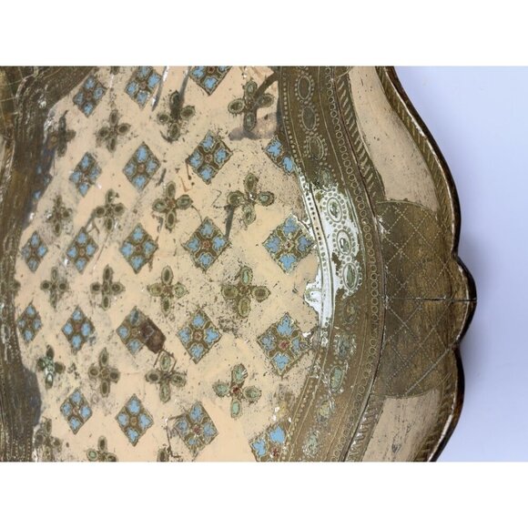 Mid Century Italian Blue GoHollywood Regency Florentine Serving Tray Wood 20x15" - Picture 4 of 16